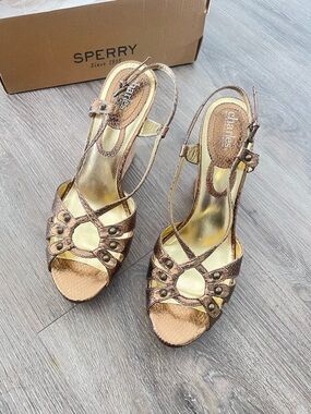 Sperry Bronze Metallic Strappy Slingback Sandals
